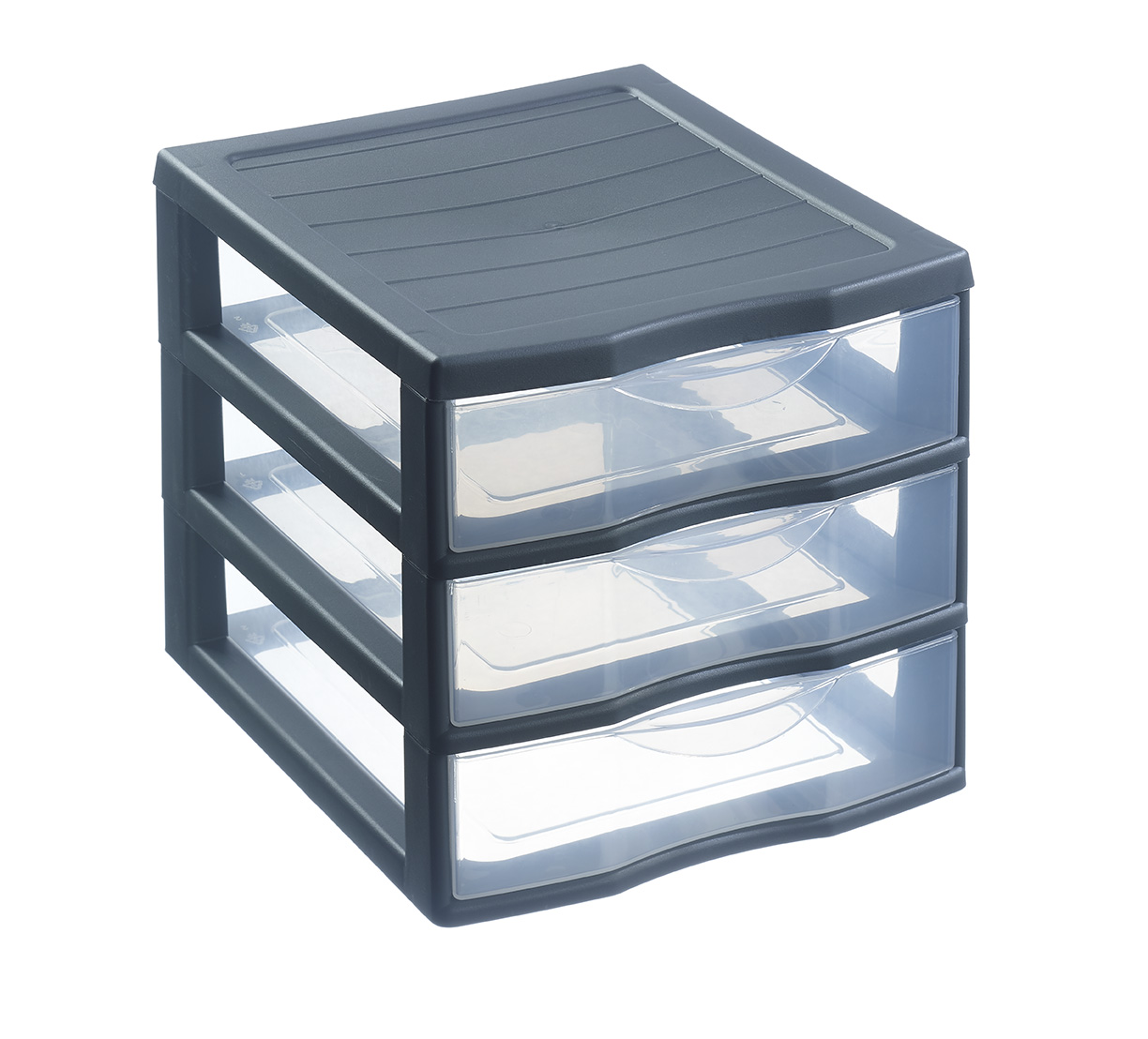 3 Drawers H17cm Grey/Transparent