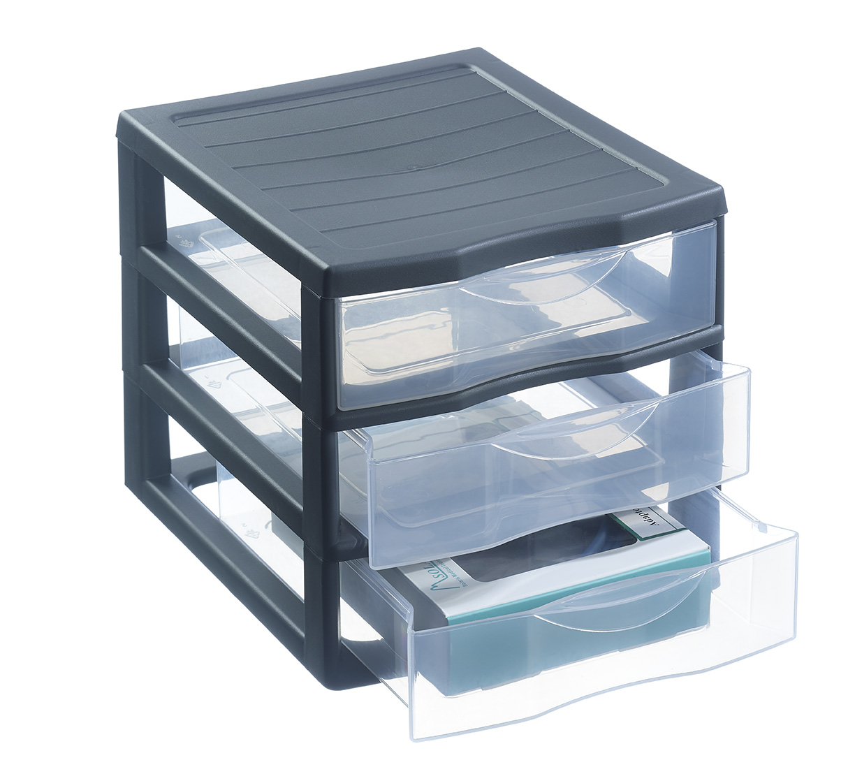 3 Drawers H17cm Grey/Transparent